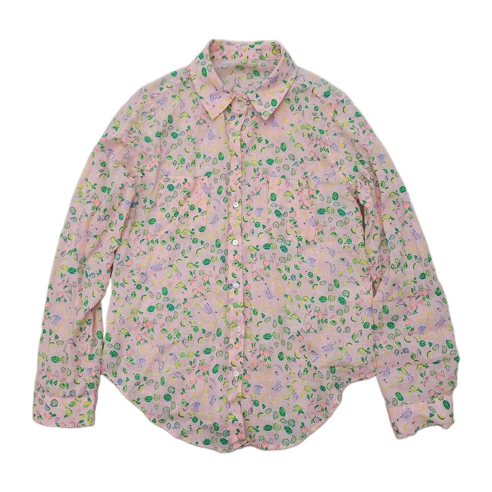 Lily Pulitzer Sea View 100% Linen Button Down Top Small Urchin Pink Fruit